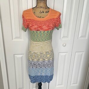 Design 365 Colorful Striped Knit Short Sleeve Deess